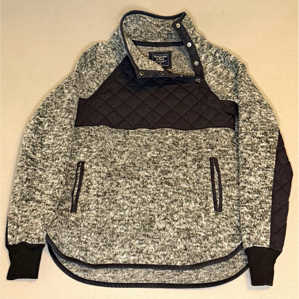 Abercrombie & Fitch Women's XS Gray Black Mock Neck Fleece 1/4 Snap Pullover